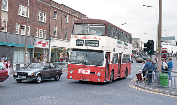 Grey Green Eastender Bus OKW527R Dagenham RP75 87 019